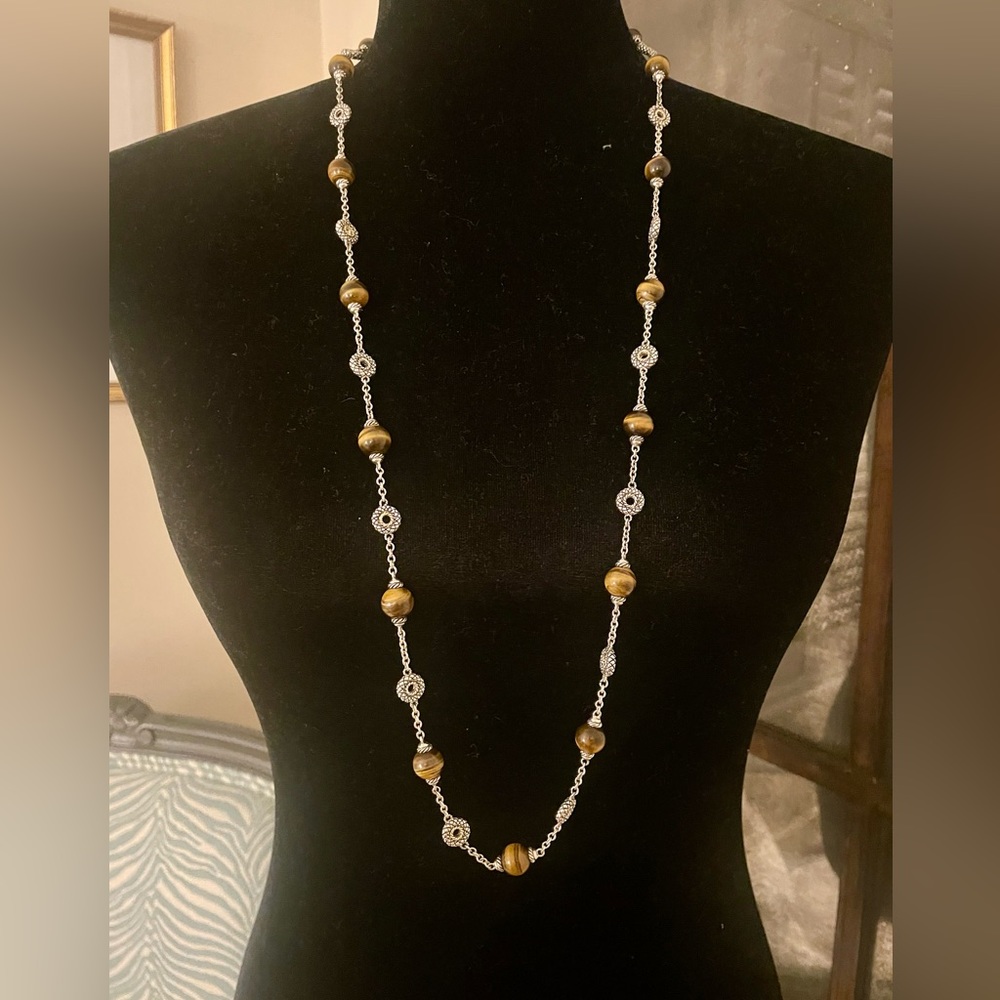 ANDREA CANDELA Sterling Silver Necklace with Tiger Eye Beads